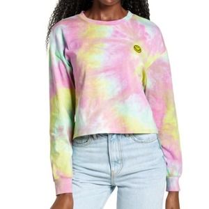 All In Favor Tie Dye Appliqué Crop Pullover In Lime Purple Size M
